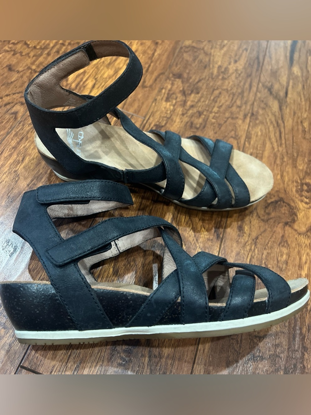 Dansko Black Leather Strappy Ankle Sandals Wedges Womens SZ 37